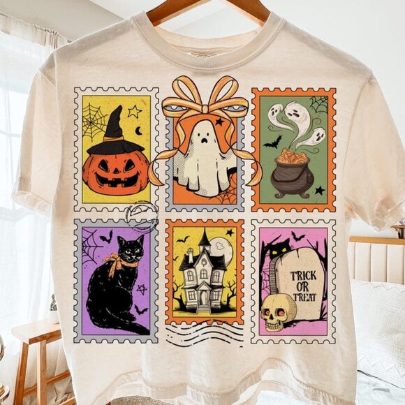 Tops - Retro Halloween Cat Ghost T-shirt